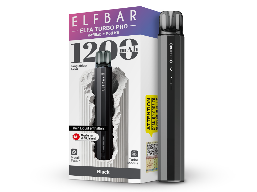 Elfbar, Elfa Turbo Pro, Kit 1200mAh Black