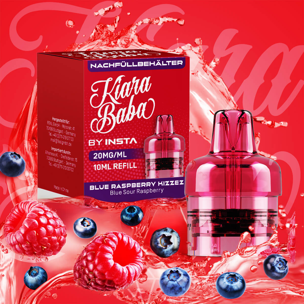 Kiara Baba 10K, Refill Container, Blue Raspberry Kizzez 10ml 20mg