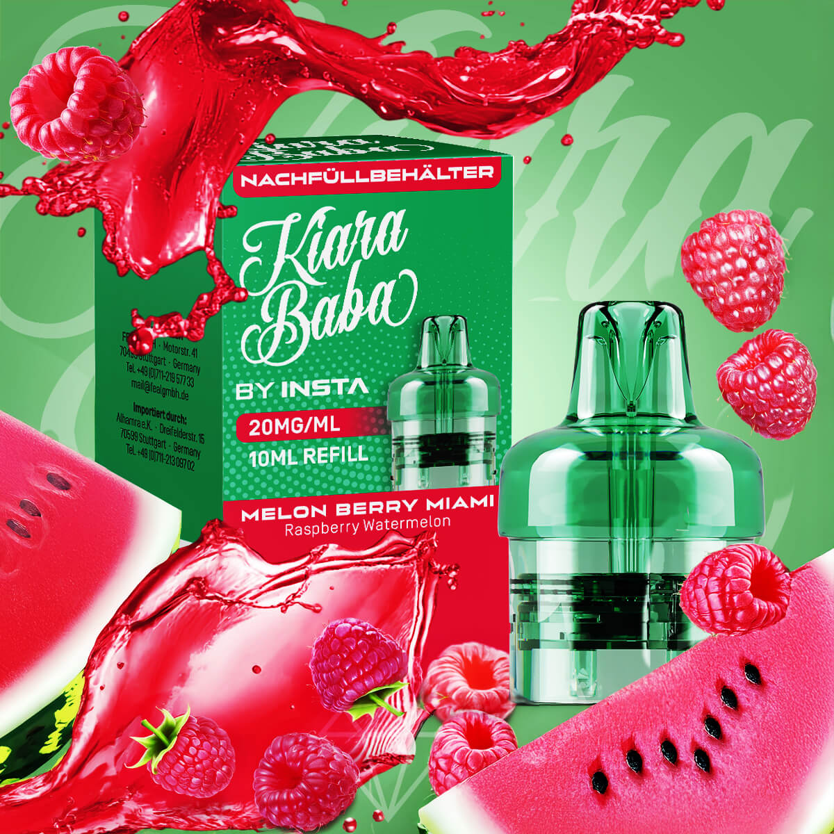 Kiara Baba 10K, Refill Container, Melon Berry Miami 10ml 20mg