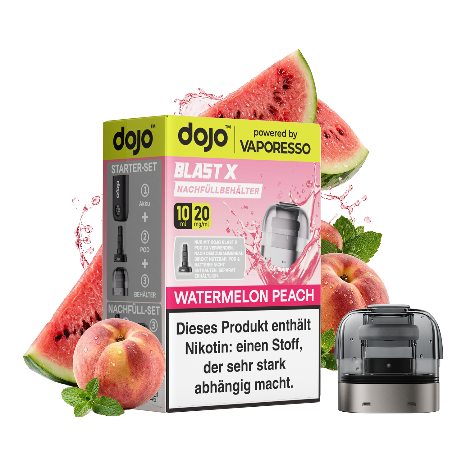Dojo Blast X, Nachfüllbehälter, Watermelon Peach 20mg 10ml