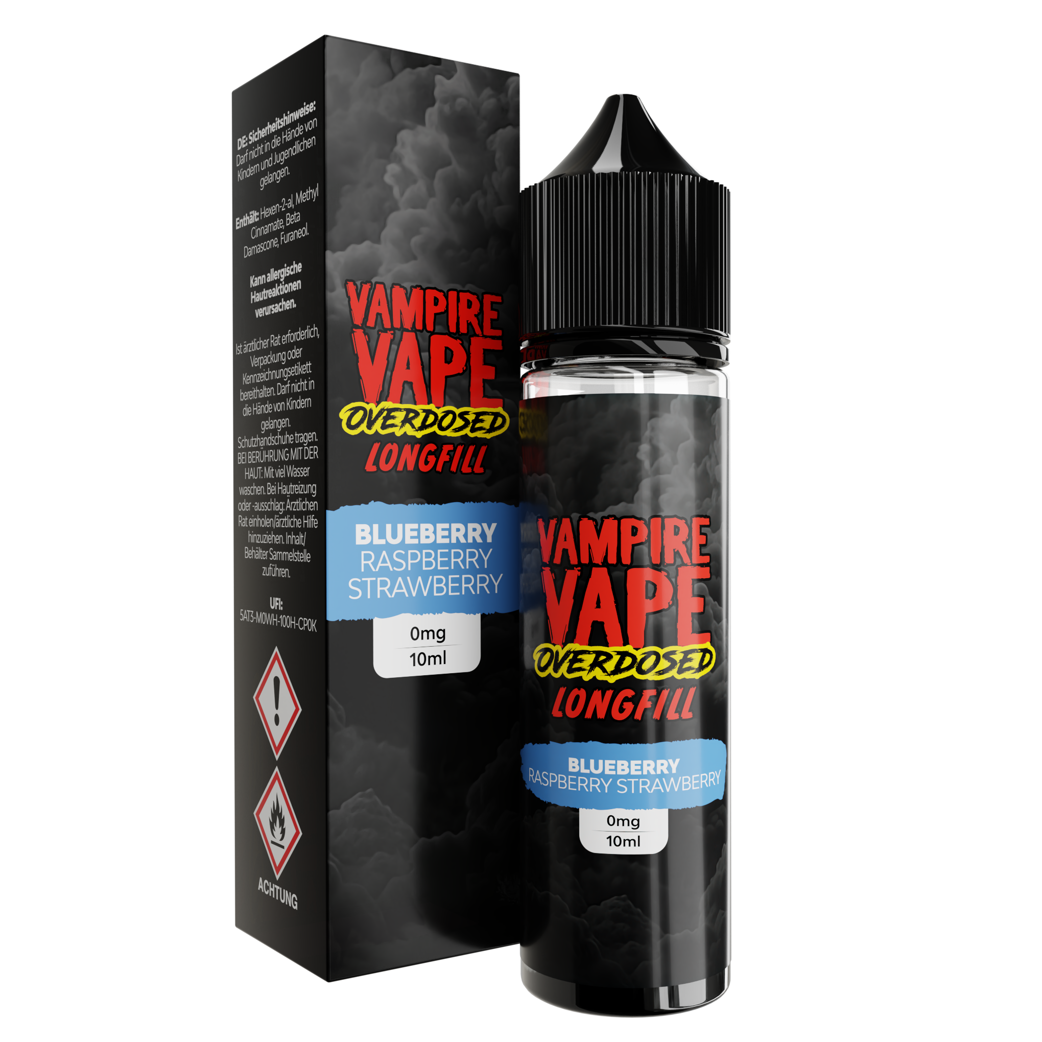 Vampire Vape, Overdosed Collection Blueberry Raspberry Strawberry, Longfill 10ml