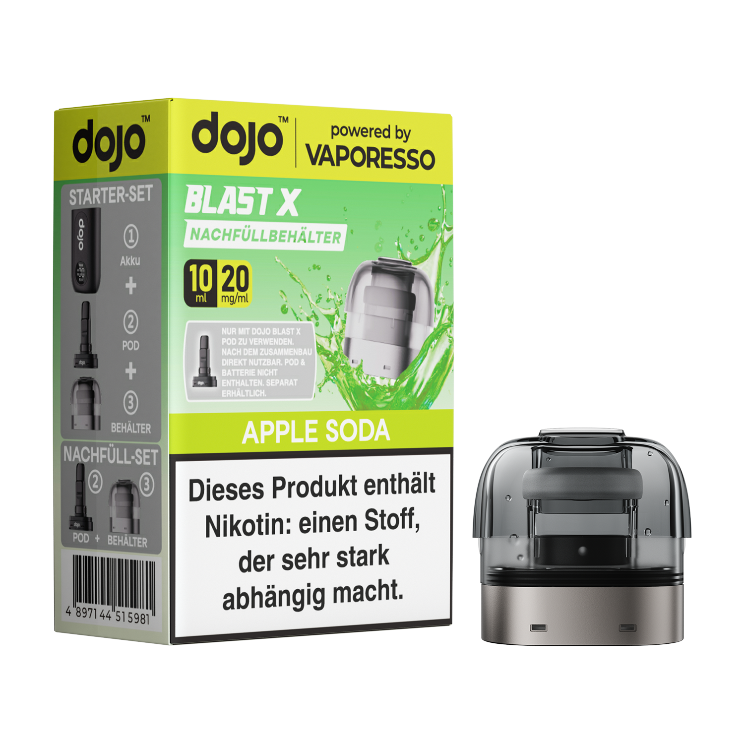 Dojo Blast X, Nachfüllbehälter, Apple Soda 20mg 10ml