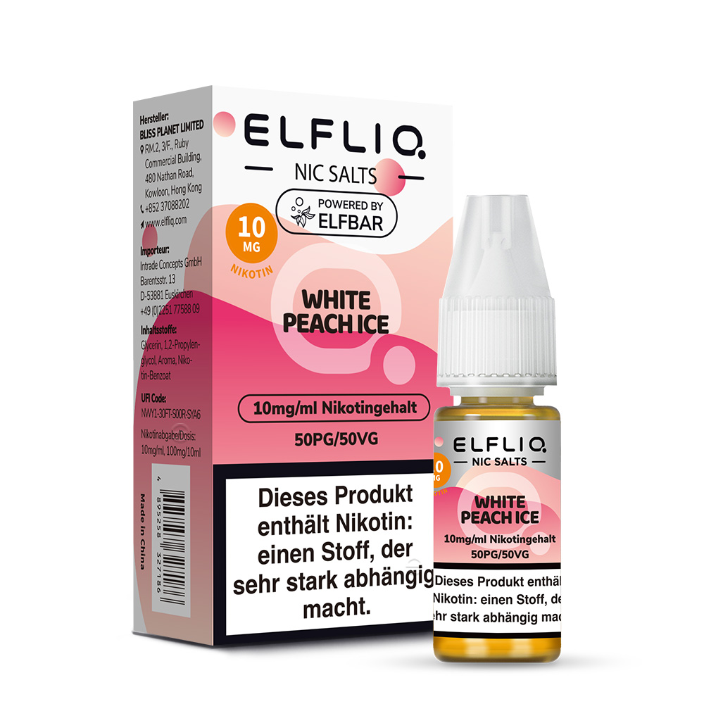 ELFLIQ, White Peach Ice Nikotinsalzliquid 10ml 10mg