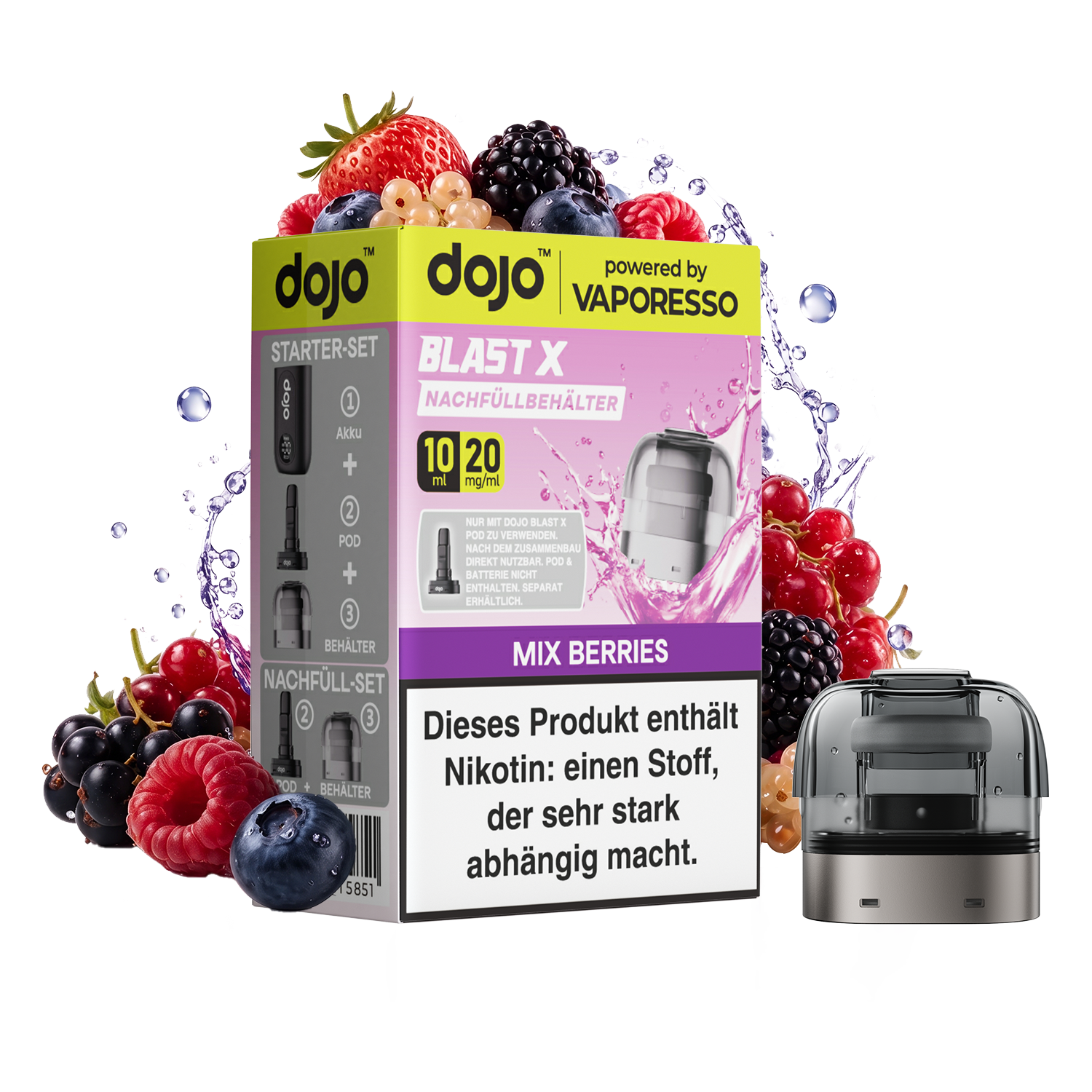 Dojo Blast X, Nachfüllbehälter, Mix Berries 20mg 10ml