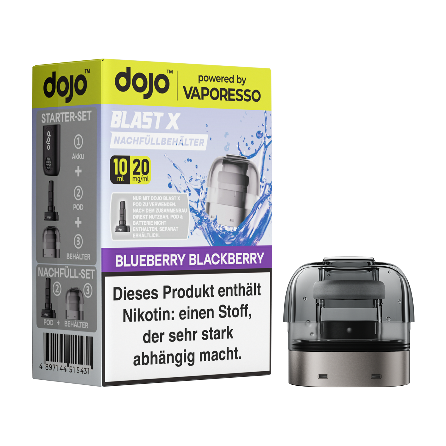 Dojo Blast X, Nachfüllbehälter, Blueberry Blackberry 20mg 10ml