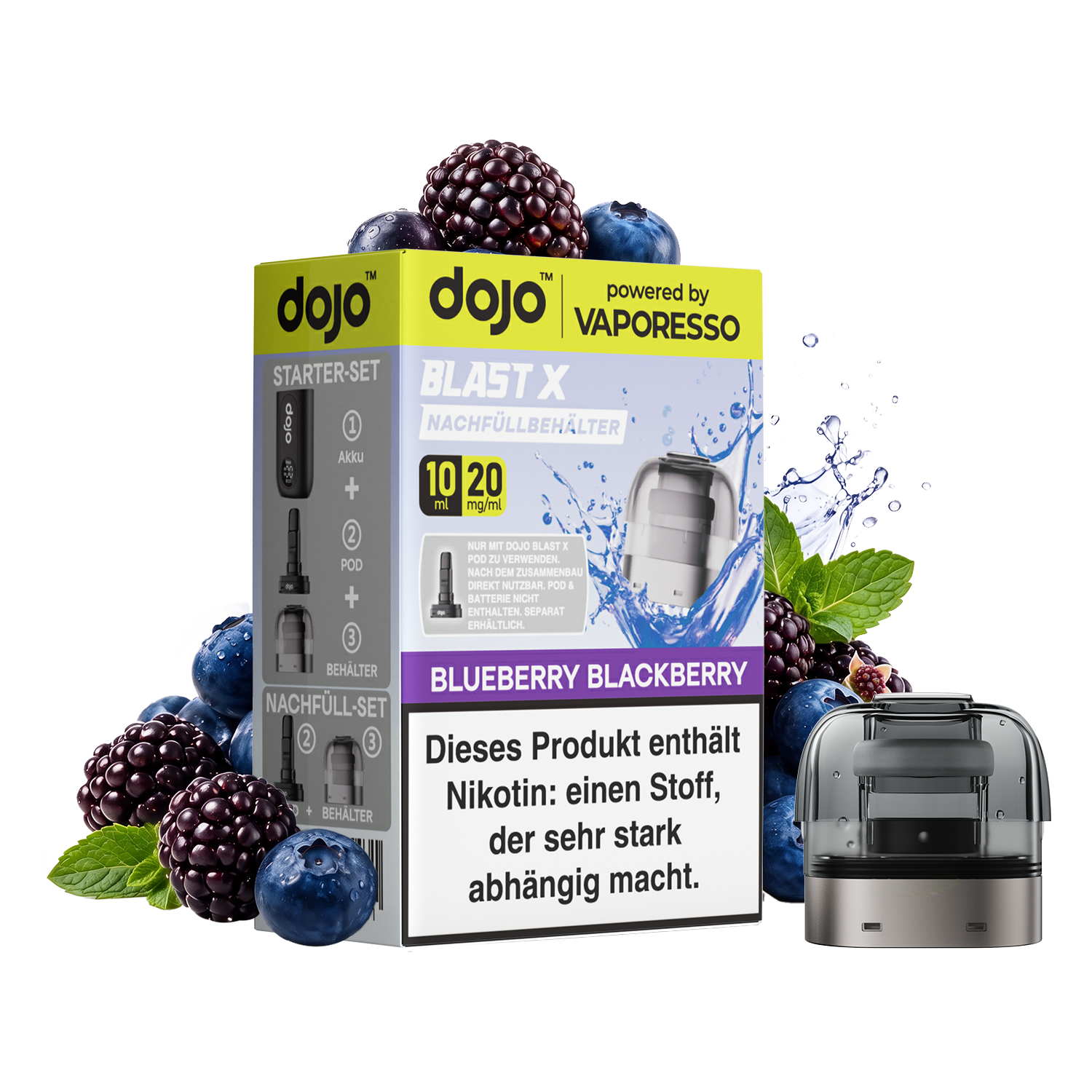 Dojo Blast X, Nachfüllbehälter, Blueberry Blackberry 20mg 10ml