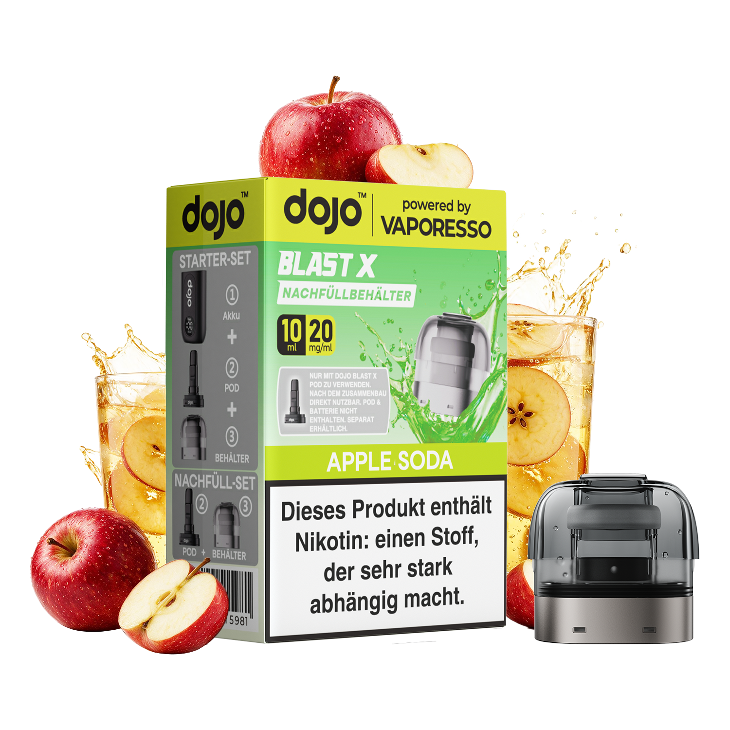 Dojo Blast X, Nachfüllbehälter, Apple Soda 20mg 10ml